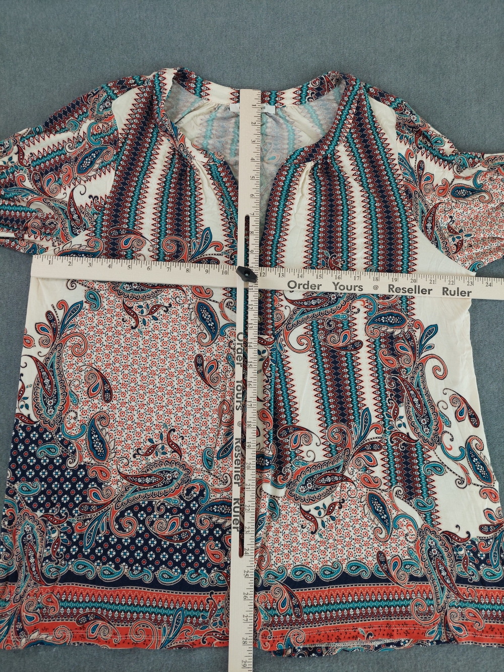 Rose + Olive Women 1X Paisley Henley Tunic Top Boho Stretch 3/4 Sleeve Blouse - Picture 3 of 8